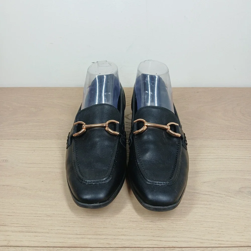 Steve Madden Loafers Women 9 Carrine Black Leather Gold Horsebit Flat Shoes